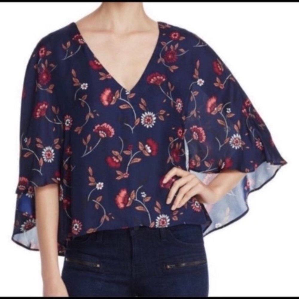 Cupcakes And Cashmere Floral Silk Cape Top